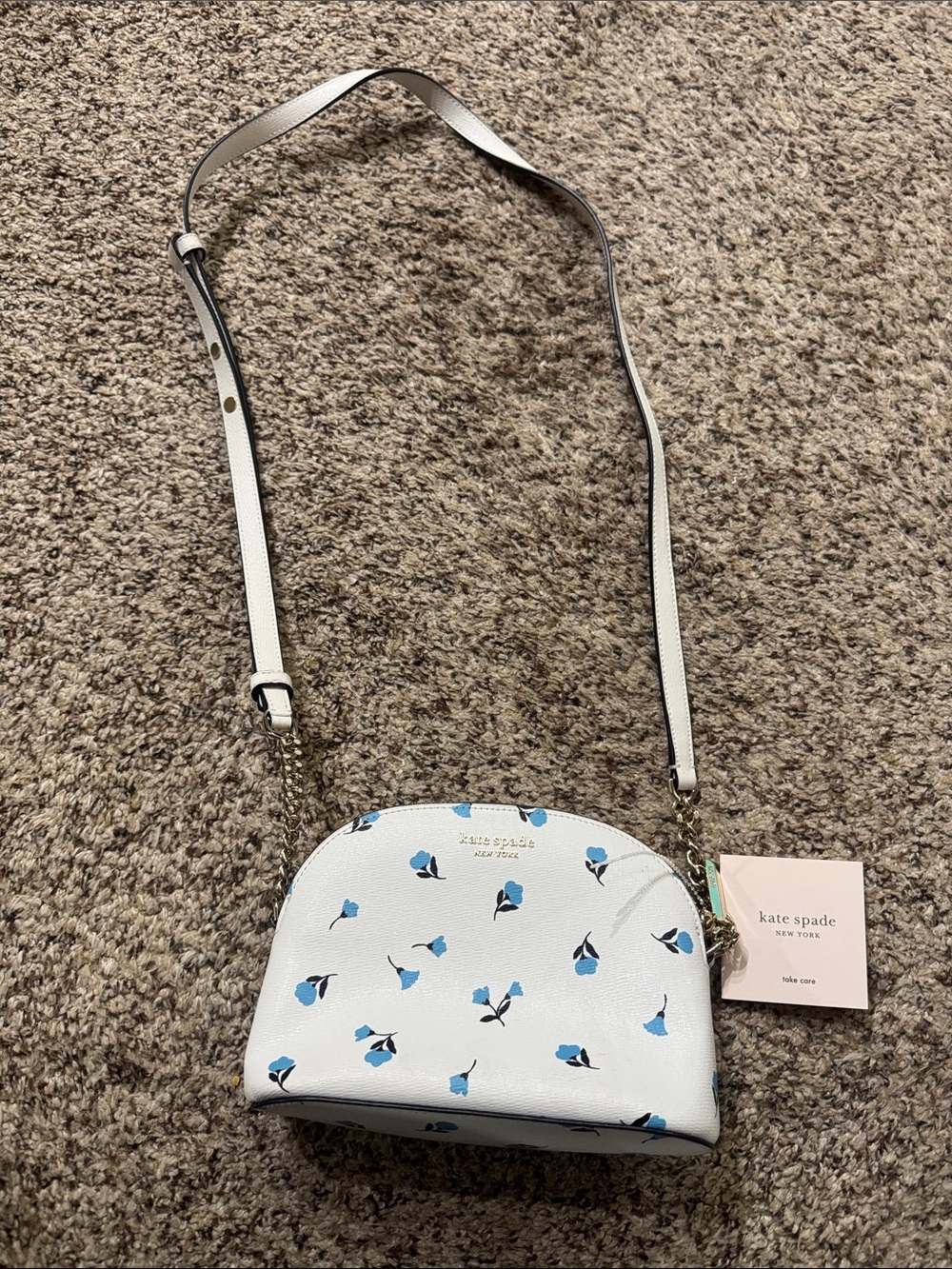kate spade White Crossbody Bag with Blue Floral Print